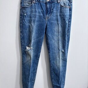 CAbi Blue Distressed Boyfriend Jeans size 10